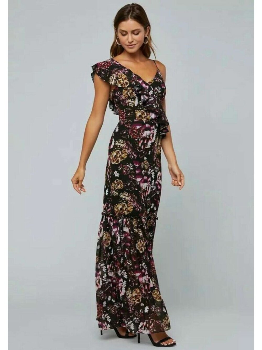 Bebe Womens new splendid garden black purple floral tank long maxi dress 0 Xxs - Picture 2 of 6